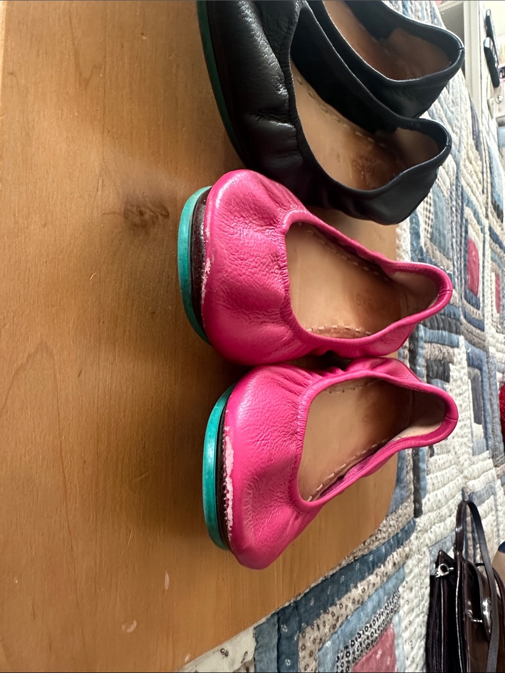 Tieks Leather Ballet Flats in Black and Hot Pink - Picture 2 of 6